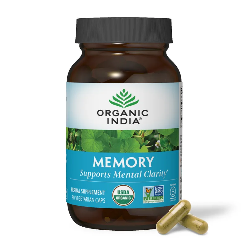 The bottle of Organic India Memory capsules, from the seller's photograph